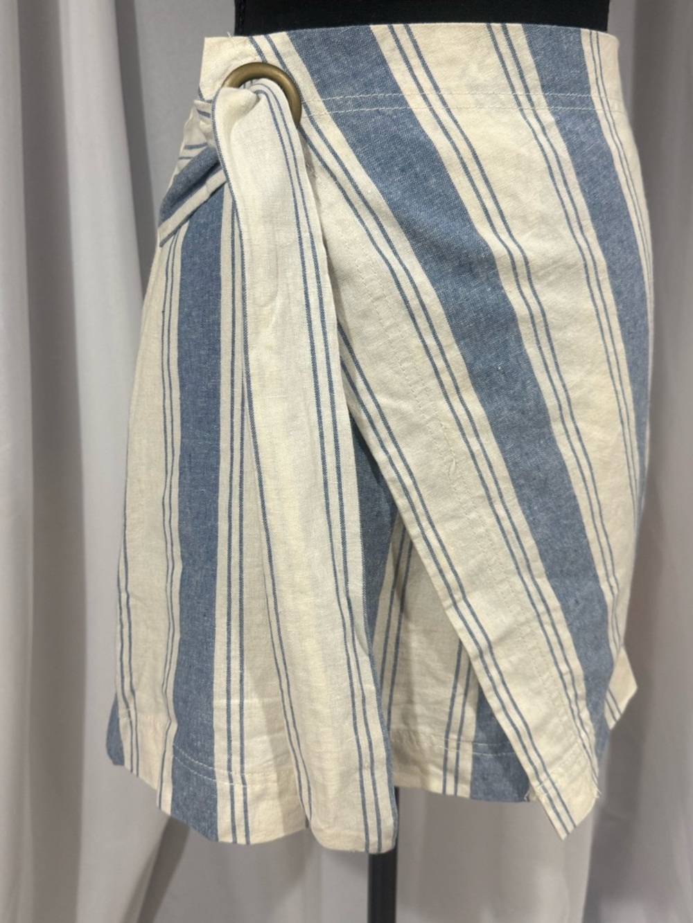 Free People Blue and Cream Striped Wrap Mini Skirt